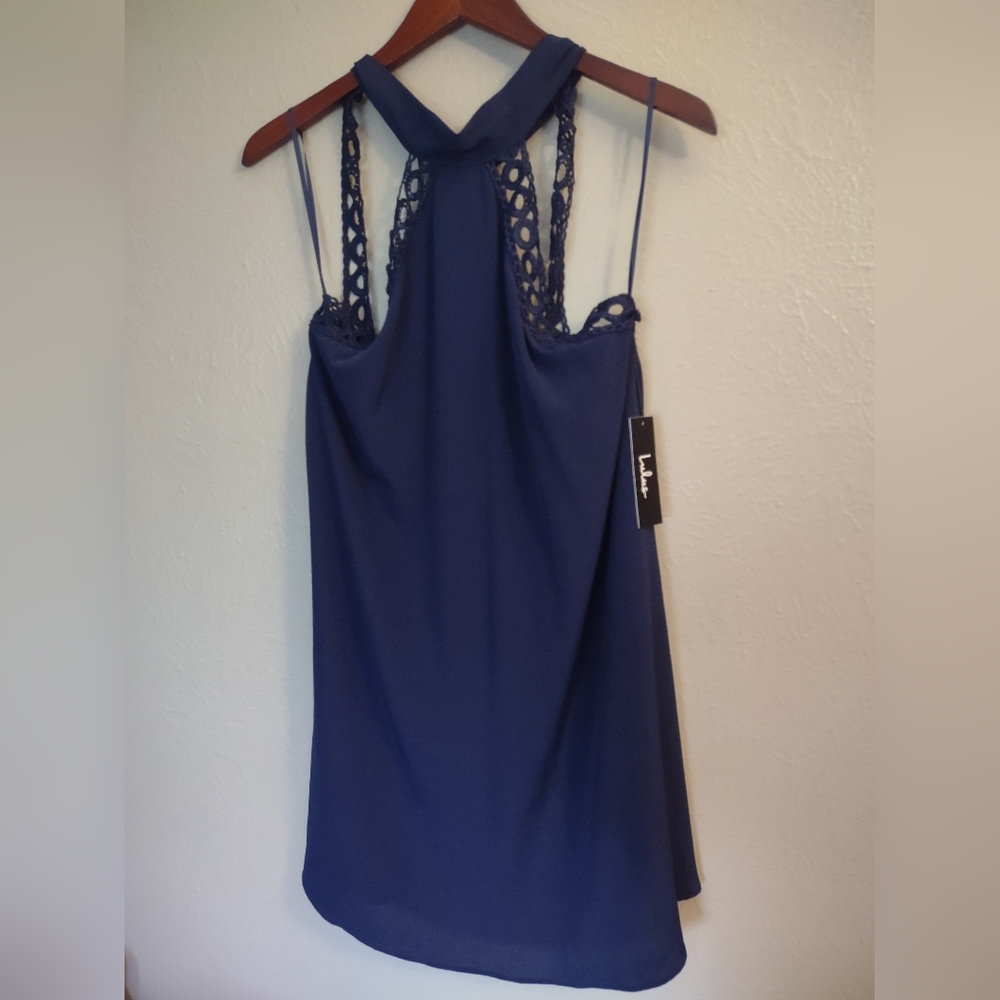 Lulus Any Sway, Shape, or Form Navy Blue Lace Halter Dress Size Large - Picture 6 of 13